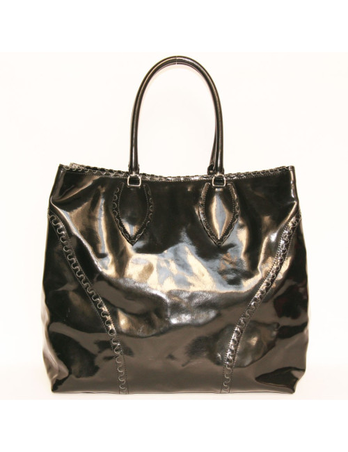 Grand sac cabas cuir verni noir ALAIA 
