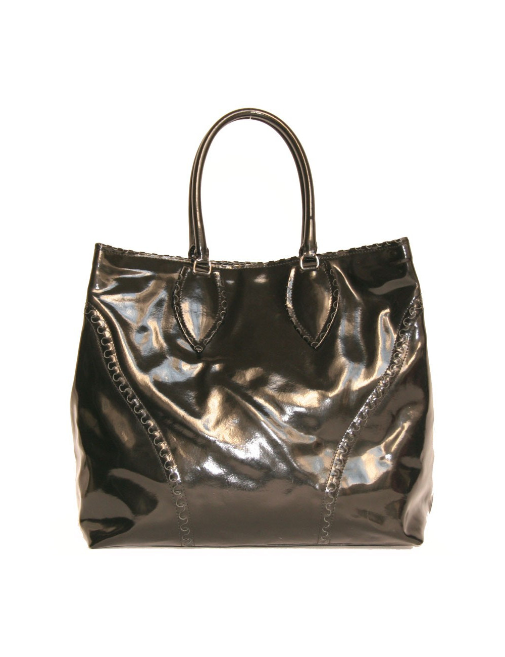 Grand sac cabas cuir verni noir ALAIA 