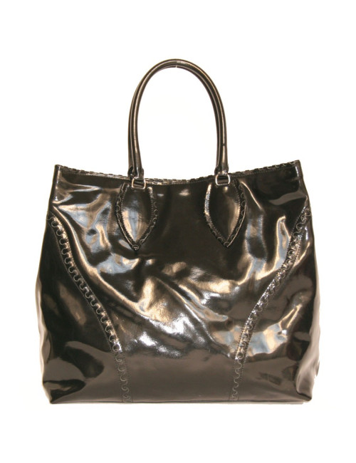 Grand sac cabas cuir verni noir ALAIA 