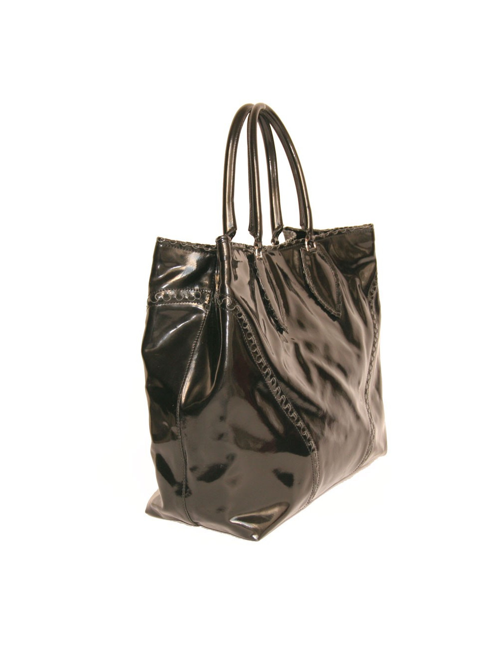 Grand sac cabas cuir verni noir ALAIA 