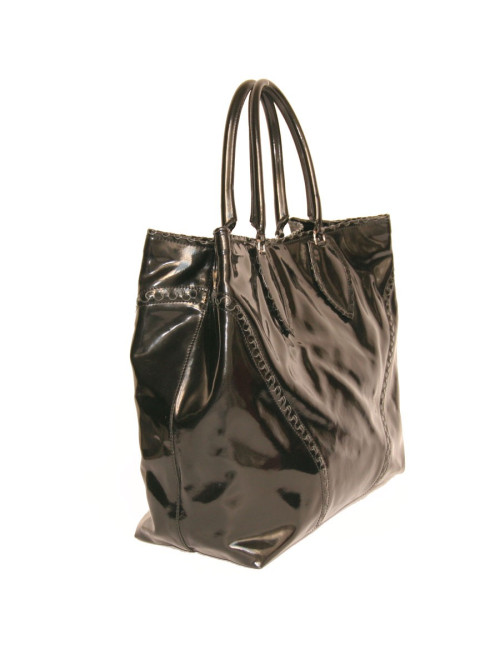 Grand sac cabas cuir verni noir ALAIA 