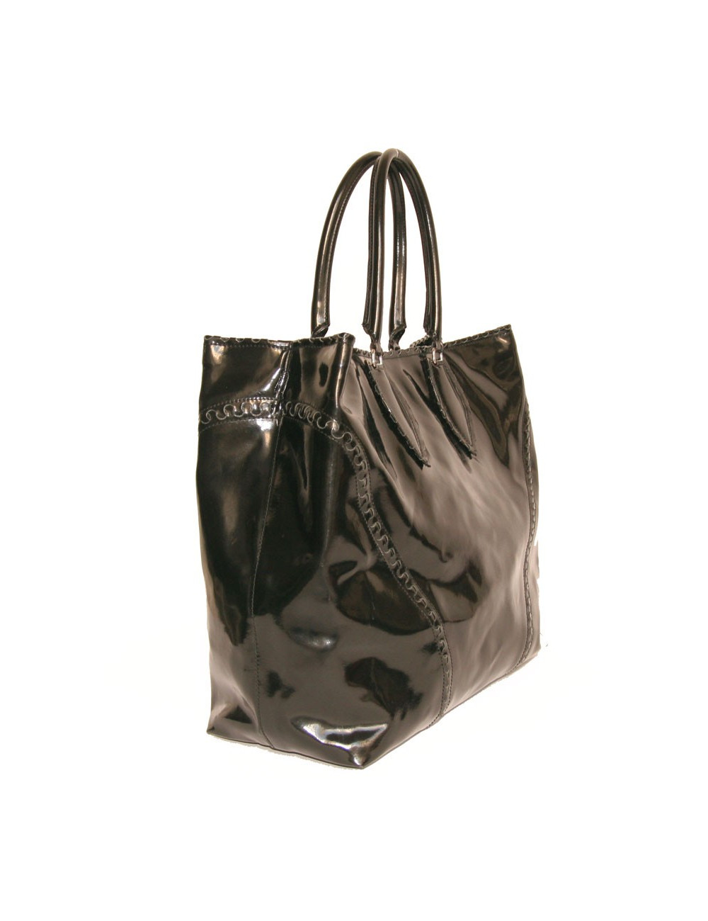 Grand sac cabas cuir verni noir ALAIA 