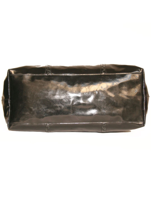 Grand sac cabas cuir verni noir ALAIA 