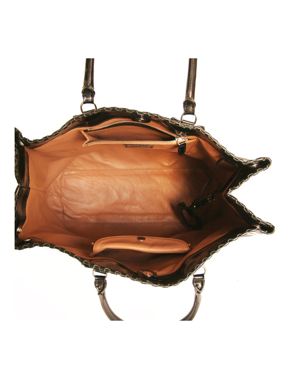 Grand sac cabas cuir verni noir ALAIA 