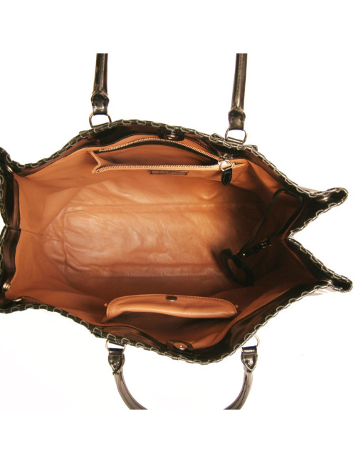 Grand sac cabas cuir verni noir ALAIA 