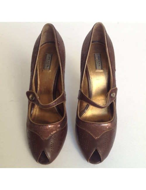 Sandales hautes PRADA  T40 cuir marron dorée