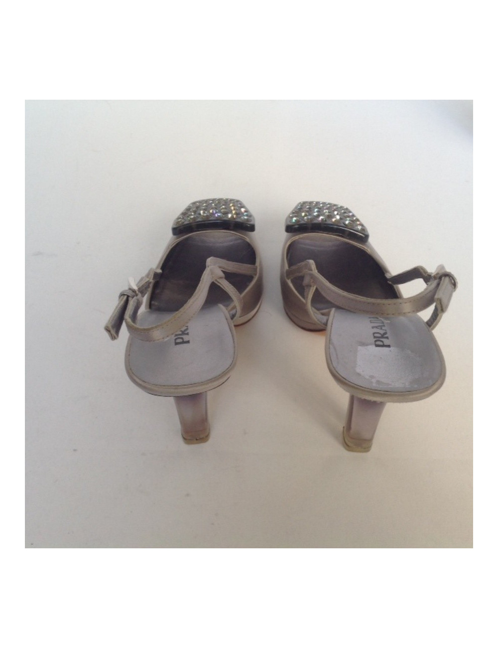 Sandales hautes PRADA T39.5 satin argenté