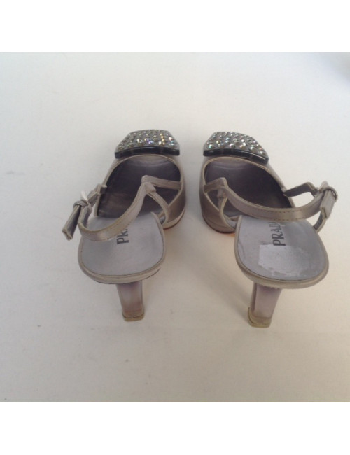 Sandales hautes PRADA T39.5 satin argenté