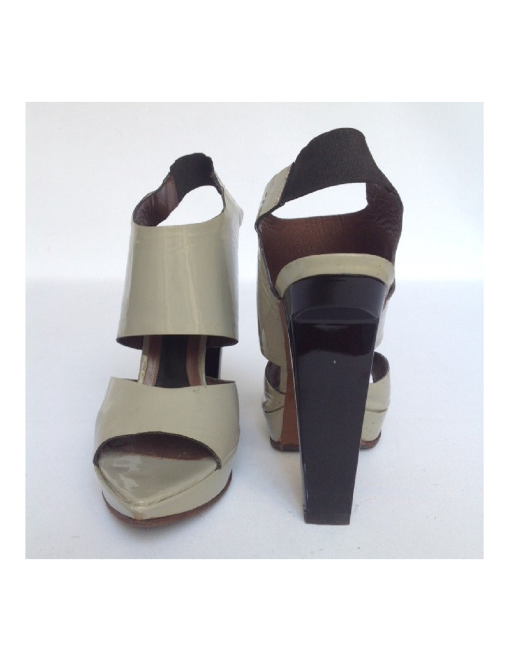 Sandales hautes MARNI T38 cuir verni gris