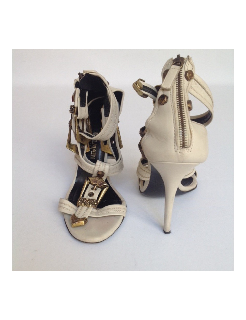 Sandales hautes en cuir blanc gris BALMAIN T38,5
