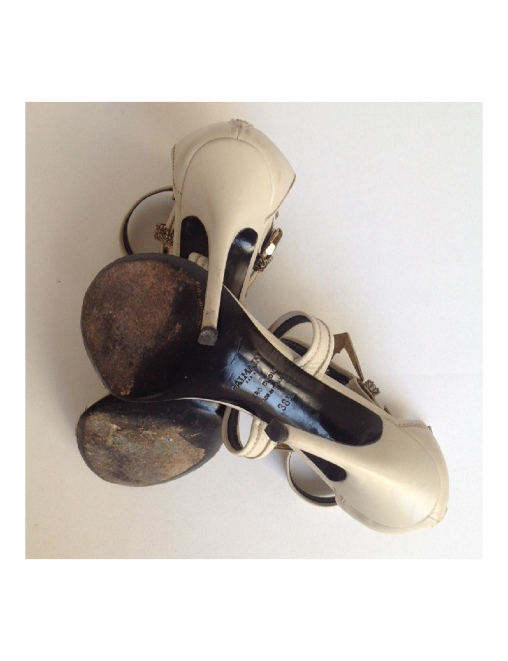 Sandales hautes en cuir blanc gris BALMAIN T38,5