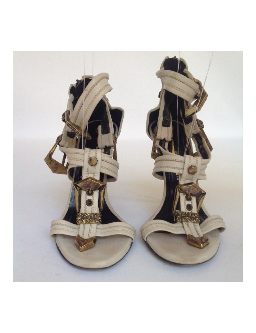 Sandales hautes en cuir blanc gris BALMAIN T38,5