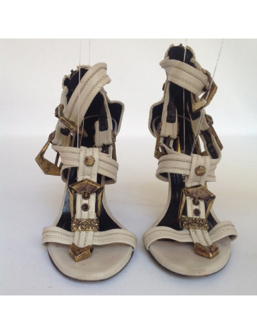 Sandales hautes en cuir blanc gris BALMAIN T38,5