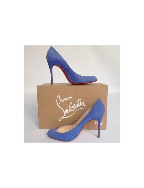 Escarpins modèle 'Corneille' CHRISTIAN LOUBOUTIN en daim bleu T37,5