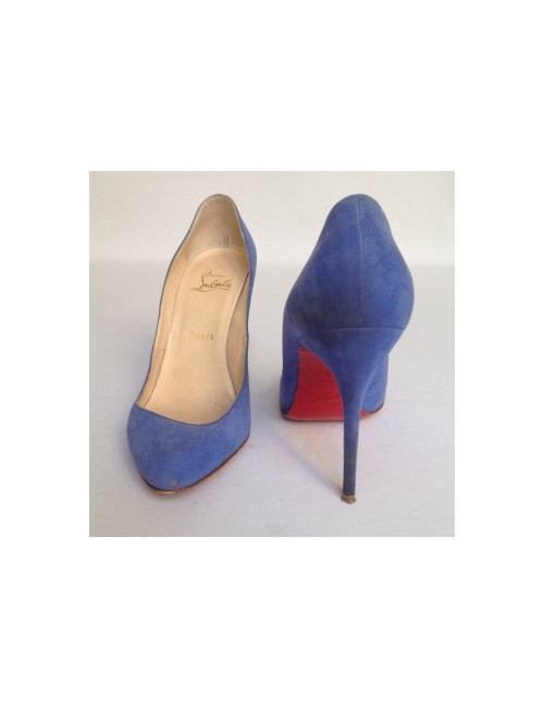 Escarpins modèle 'Corneille' CHRISTIAN LOUBOUTIN en daim bleu T37,5