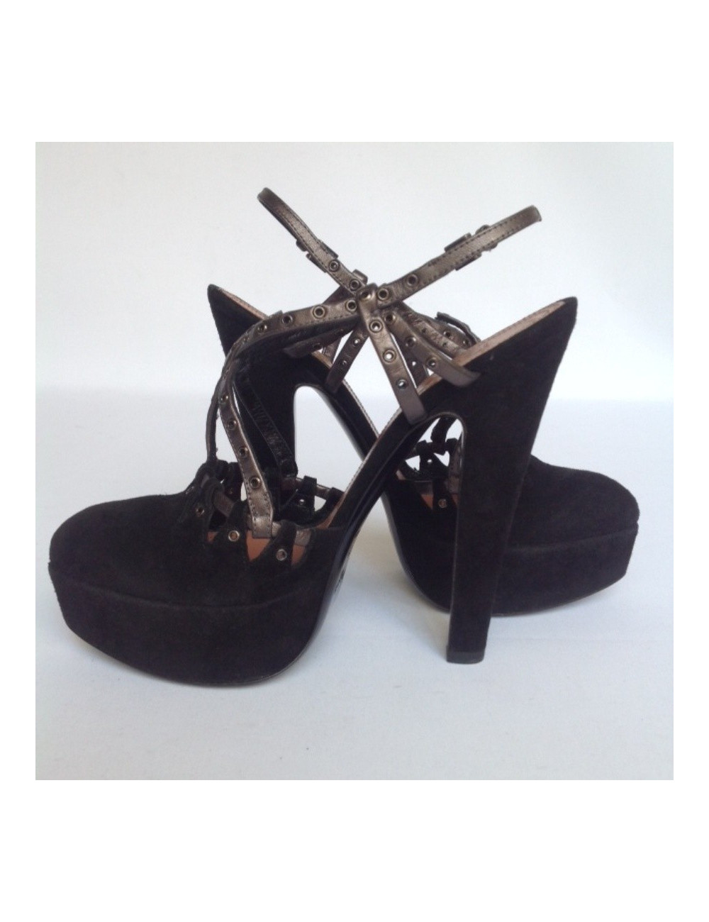 Sandales hautes ALAIA T39 en daim noir