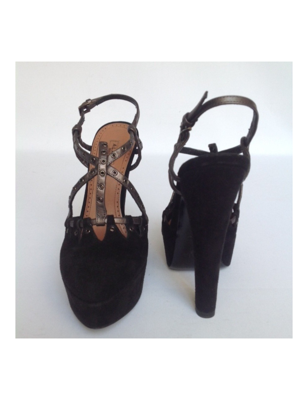 Sandales hautes ALAIA T39 en daim noir