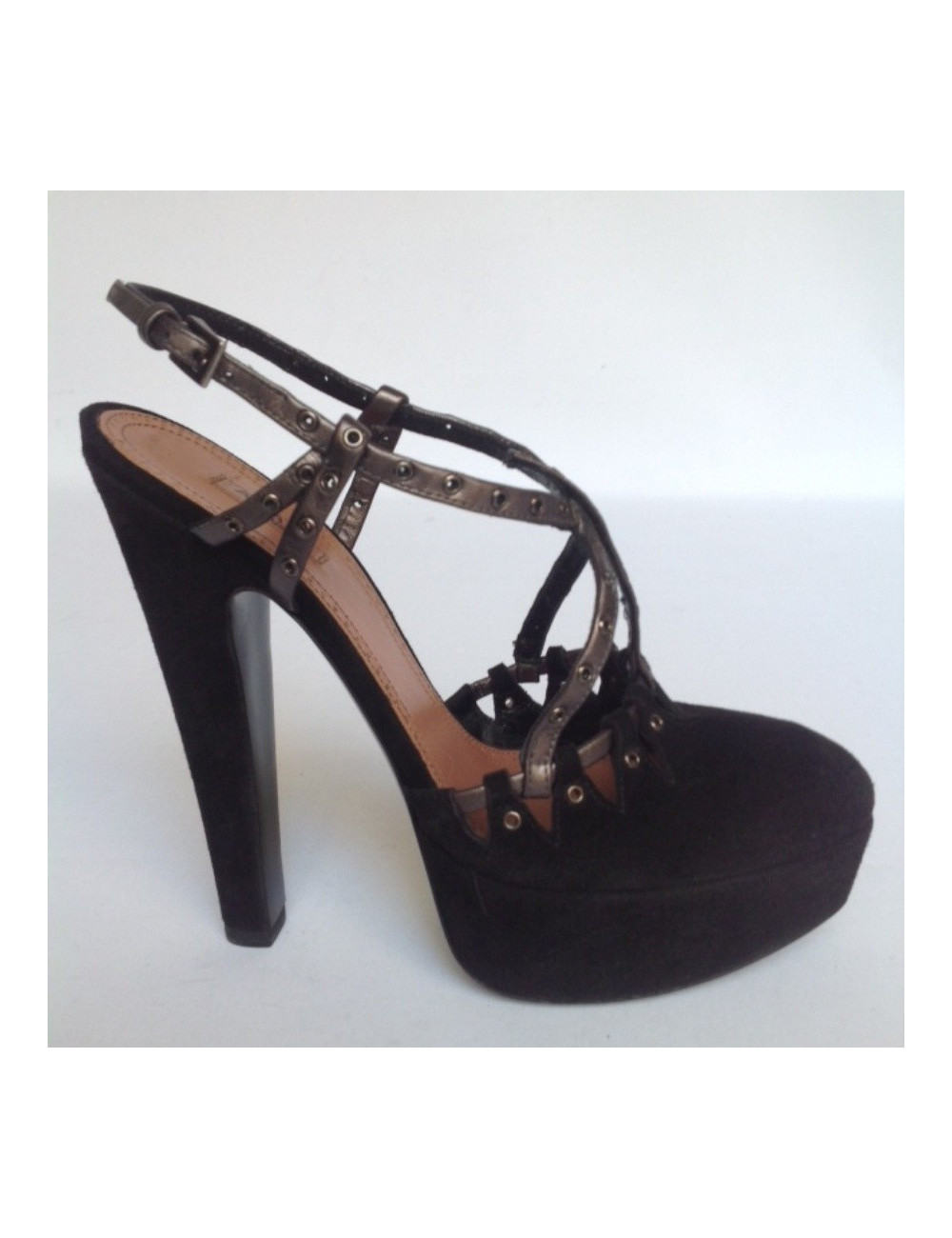 Sandales hautes ALAIA T39 en daim noir