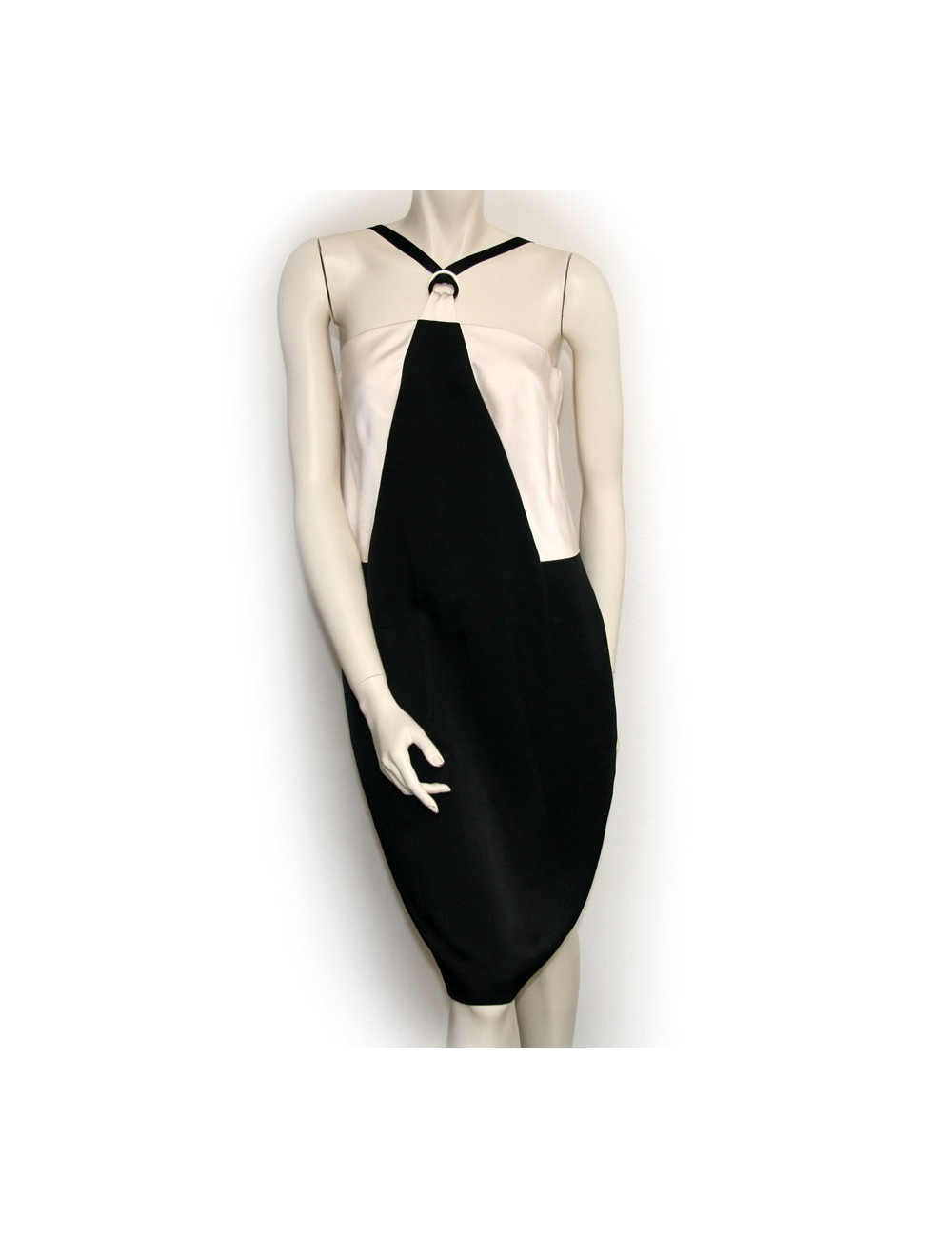 Robe CHANEL satin bicolore blanche et noire