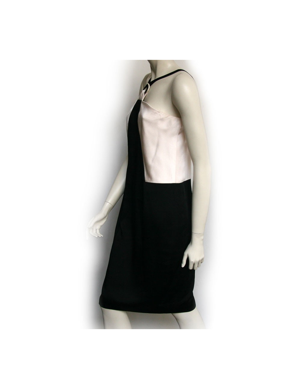 Robe CHANEL satin bicolore blanche et noire