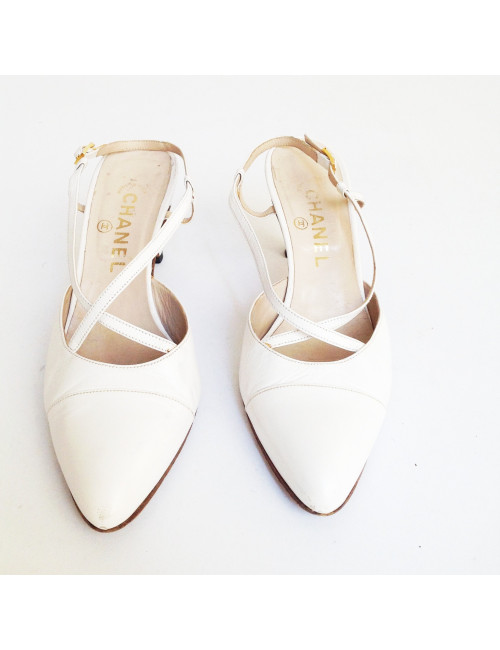 sandales à talons  CHANEL  t  39 cuir  blanc