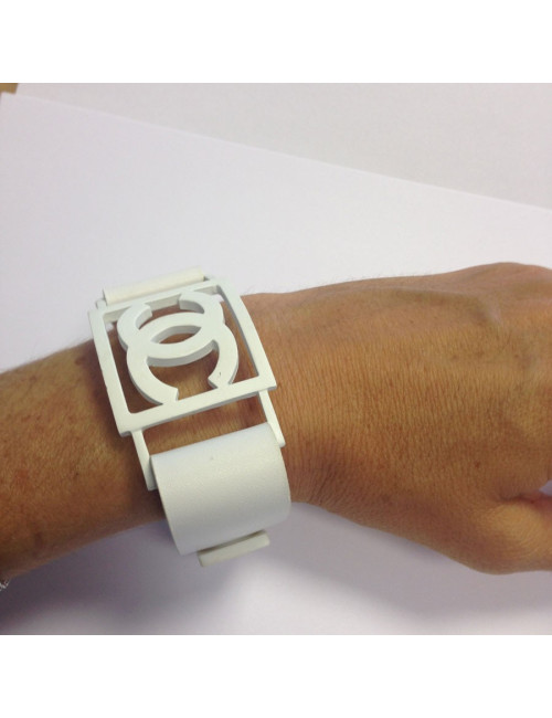 Bracelet CC et cuir blanc CHANEL