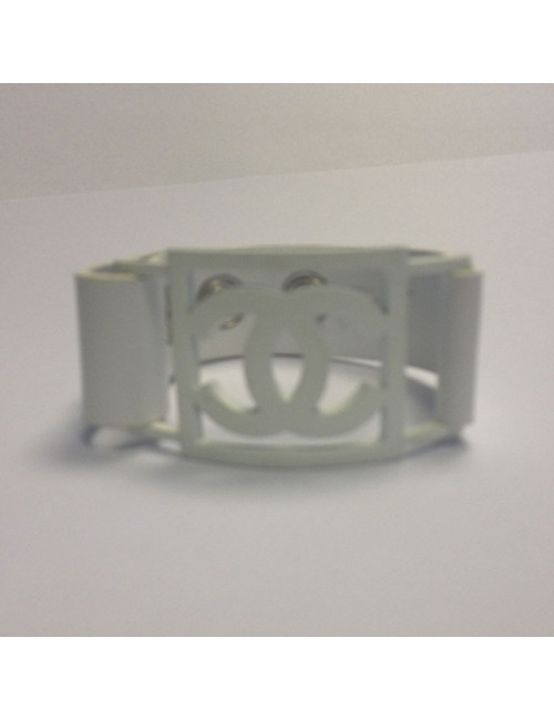 Bracelet CC et cuir blanc CHANEL