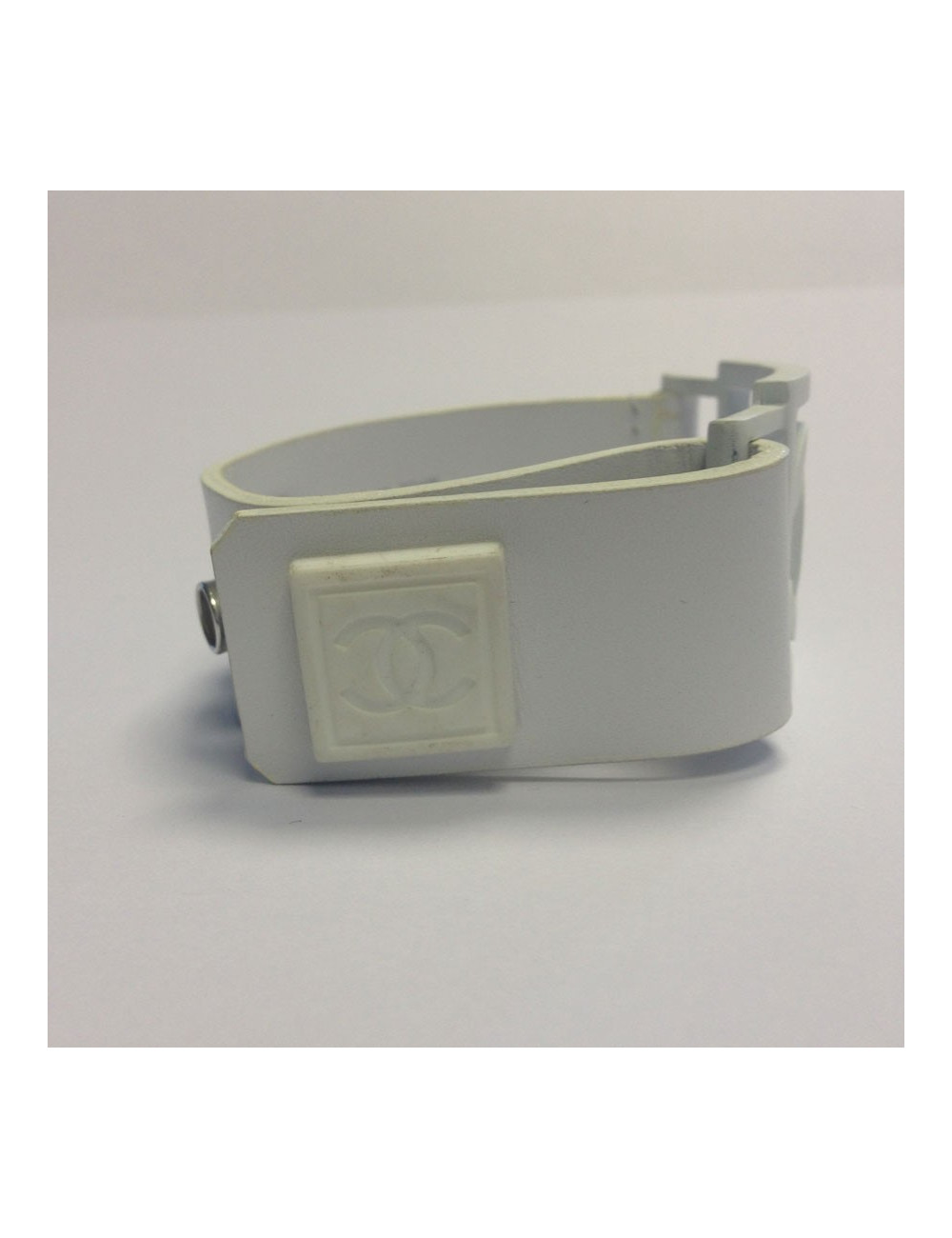 Bracelet CC et cuir blanc CHANEL