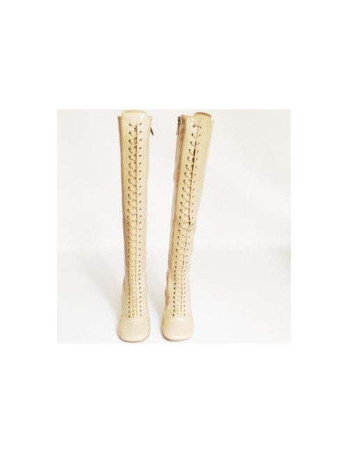 Bottes MIU MIU T 38 cuir verni beige