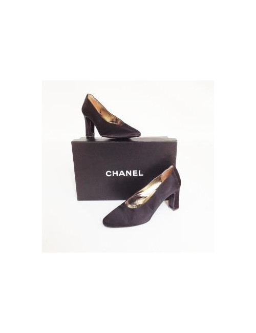 Escarpins en satin noir CHANEL T36
