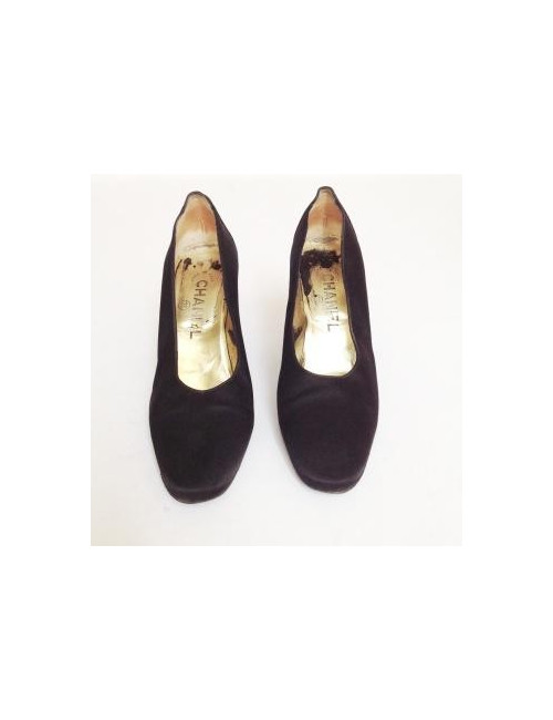 Escarpins en satin noir CHANEL T36