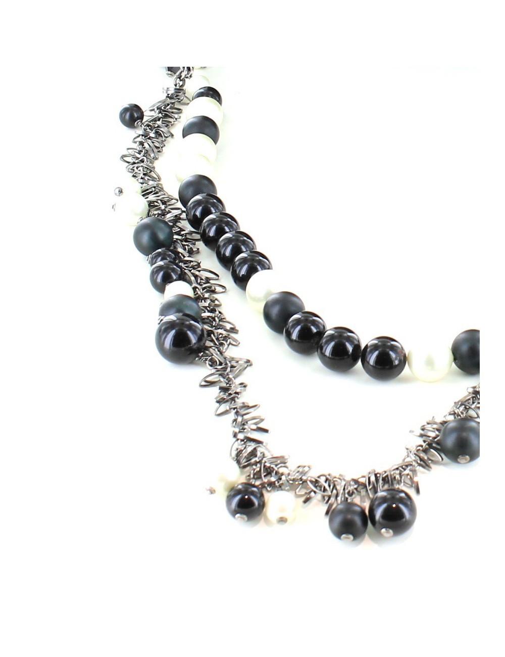 Sautoir Chanel perles noires et blanches 