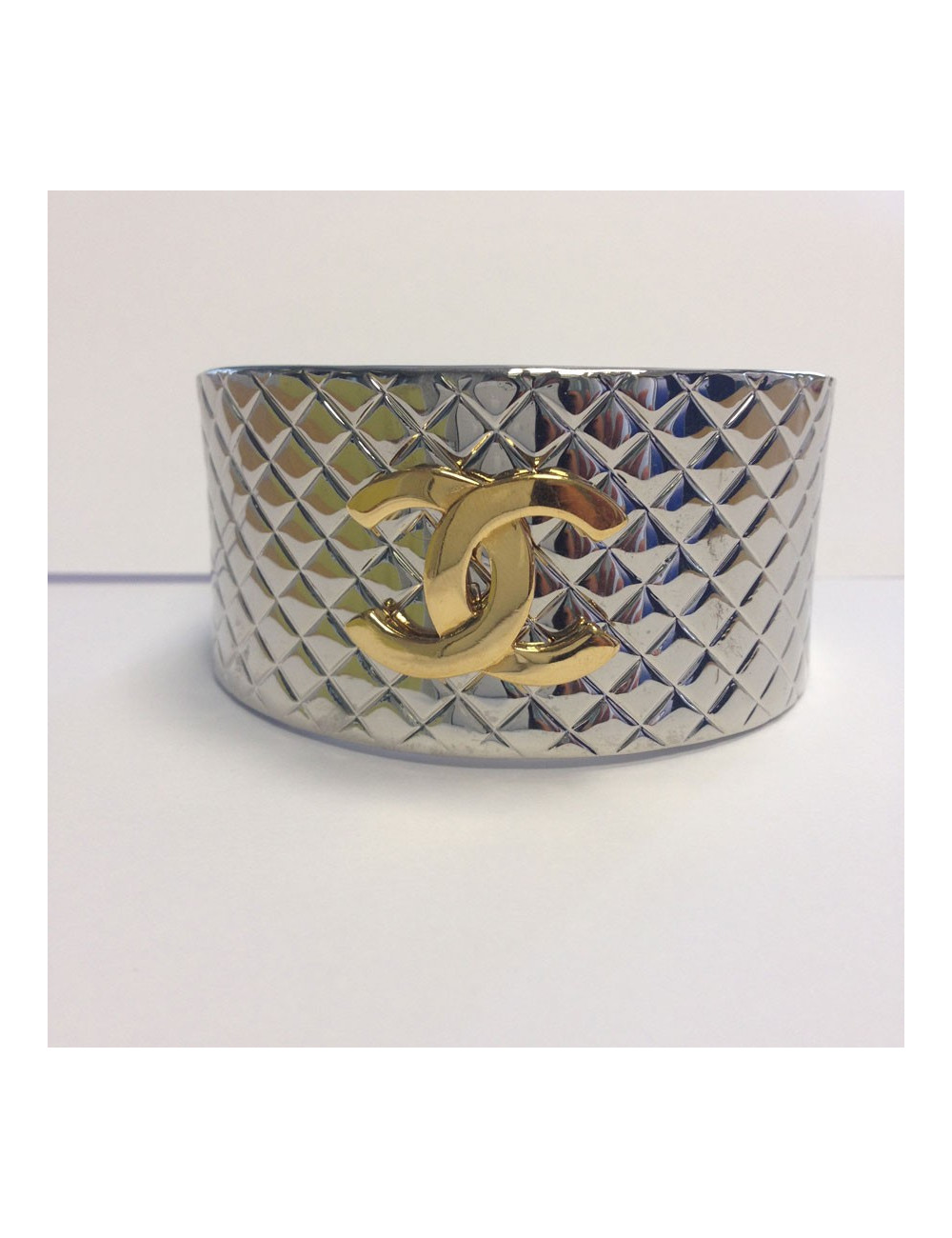 Manchette CHANEL argent palladié et métal doré