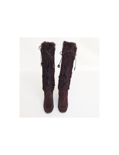 bottes CELINE T36 daim et fourrure marron