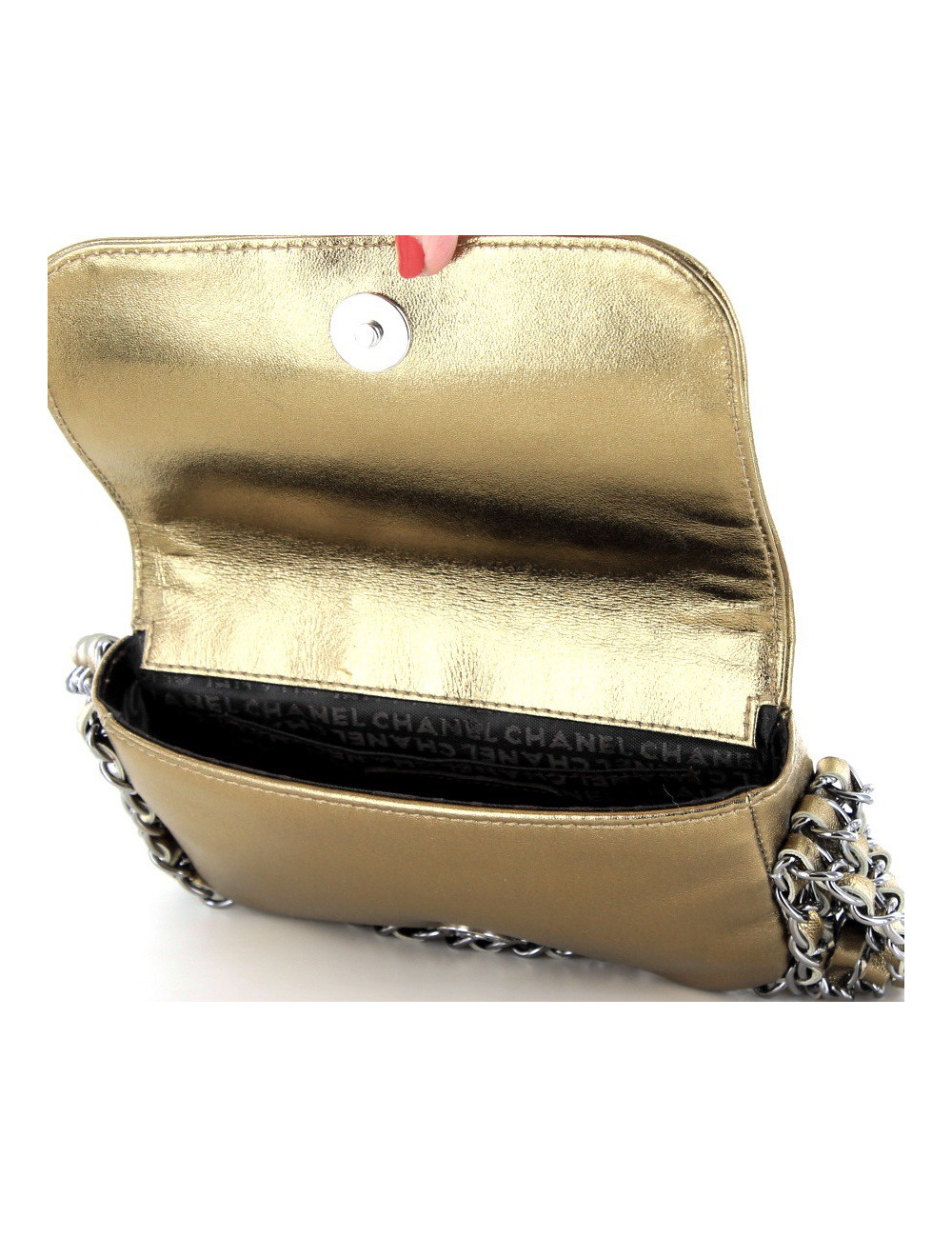 Small CHANEL flap bag in Bronze gilded leather