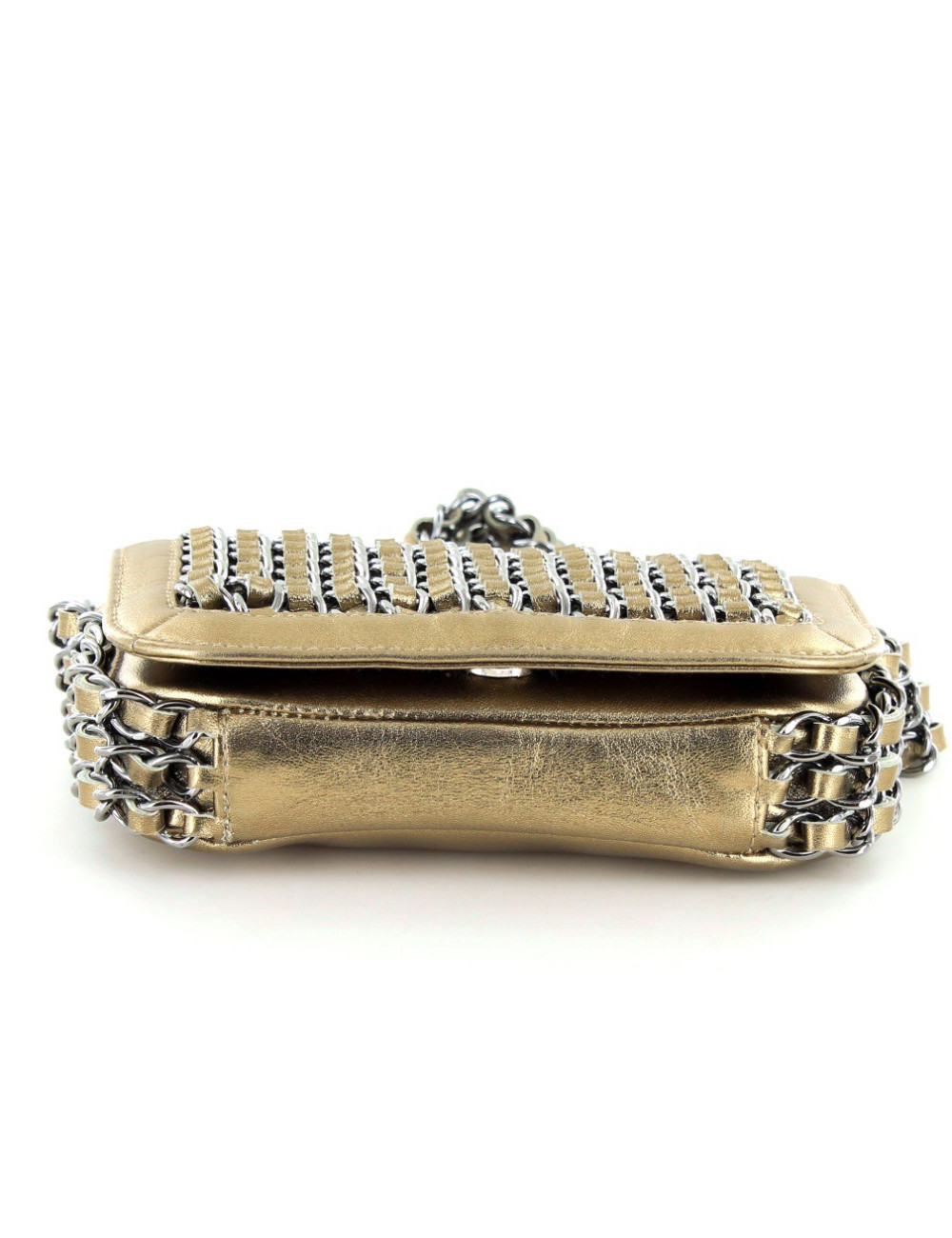petit sac bijou CHANEL cuir lamé bronze doré