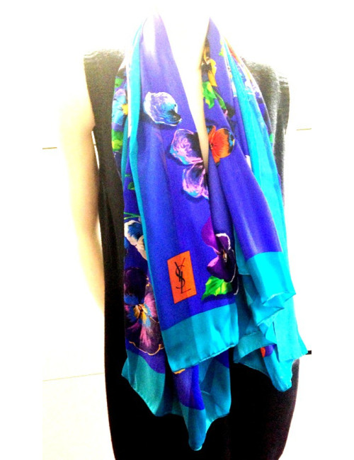 YVES SAINT LAURENT scarf flowery silk