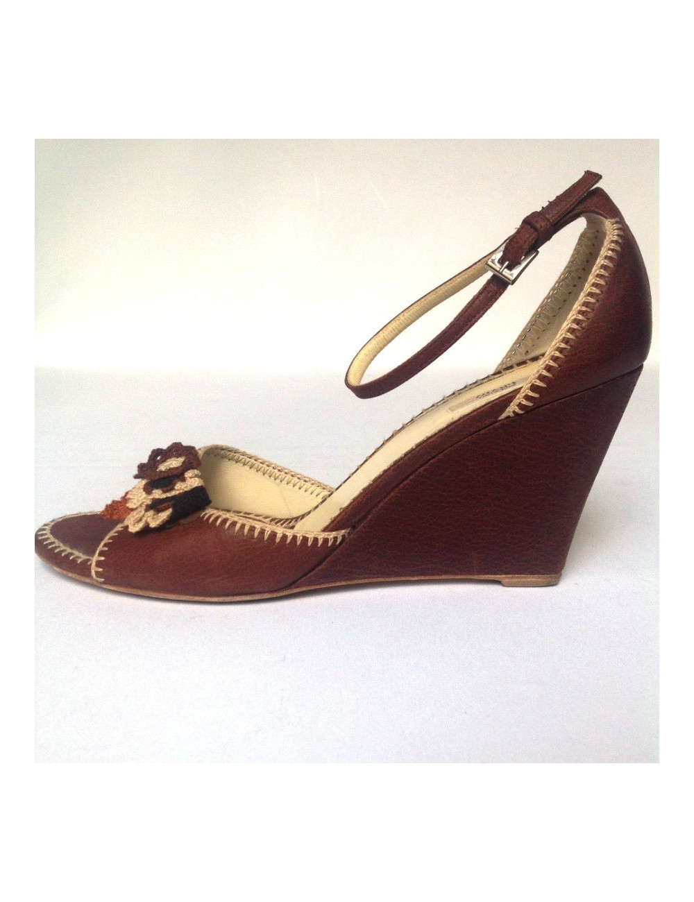 Pumps offset PRADA brown leather T38, 5
