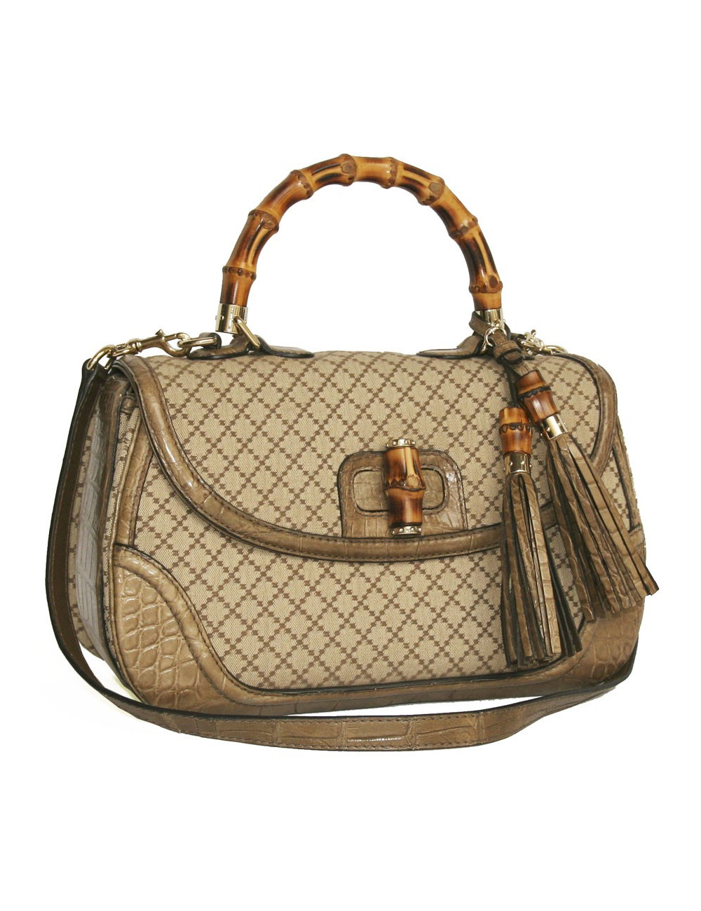 Sac Bamboo GUCCI GM en toile et crocodile