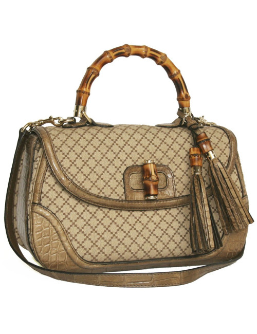 Sac Bamboo GUCCI GM en toile et crocodile