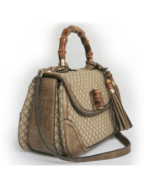 GUCCI 'Bamboo' model bag in canvas and crocodile