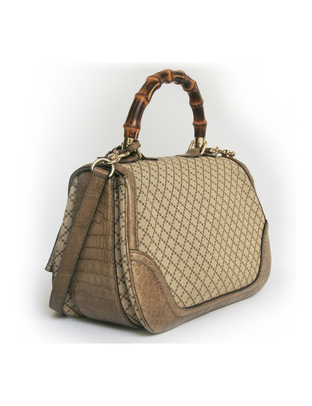 GUCCI 'Bamboo' model bag in canvas and crocodile