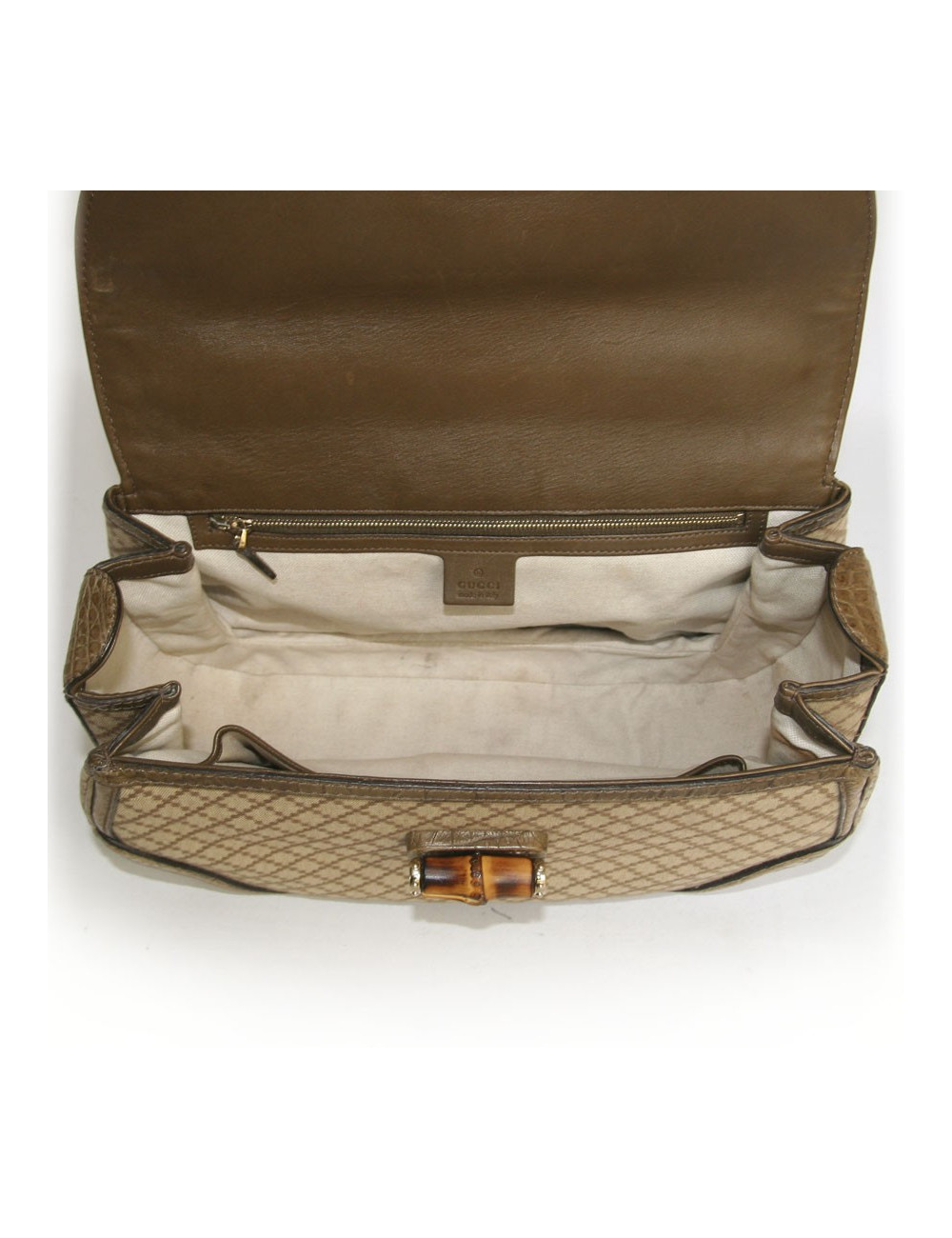 Sac Bamboo GUCCI GM en toile et crocodile