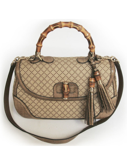 Sac Bamboo GUCCI GM en toile et crocodile