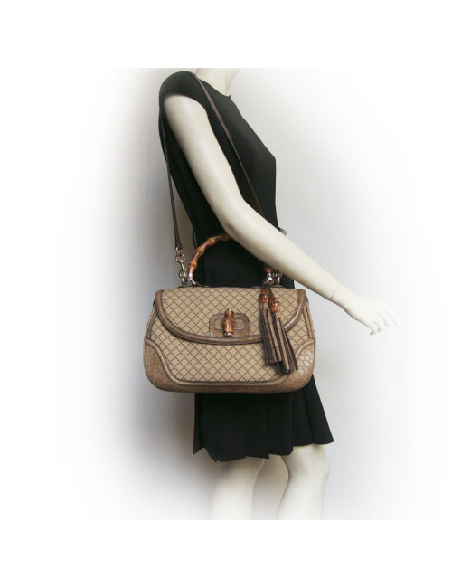 Sac Bamboo GUCCI GM en toile et crocodile