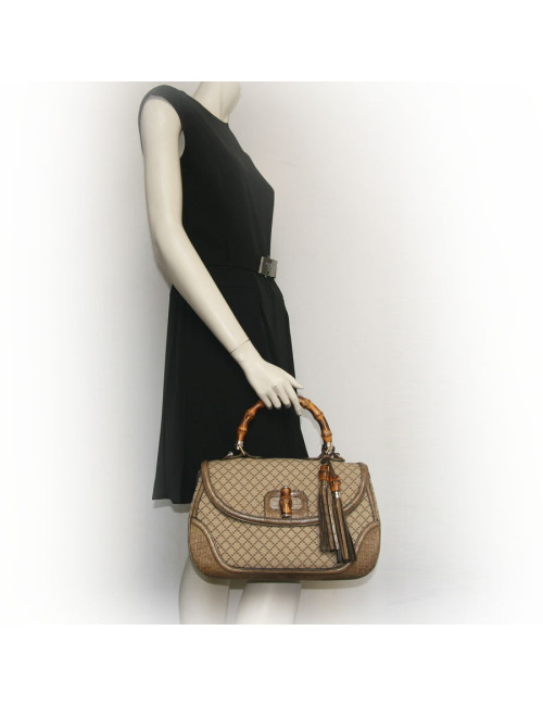 GUCCI 'Bamboo' model bag in canvas and crocodile