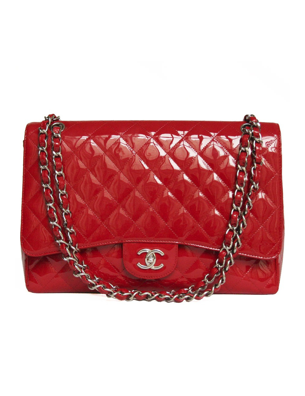 Sac maxi jumbo  CHANEL cuir verni rouge