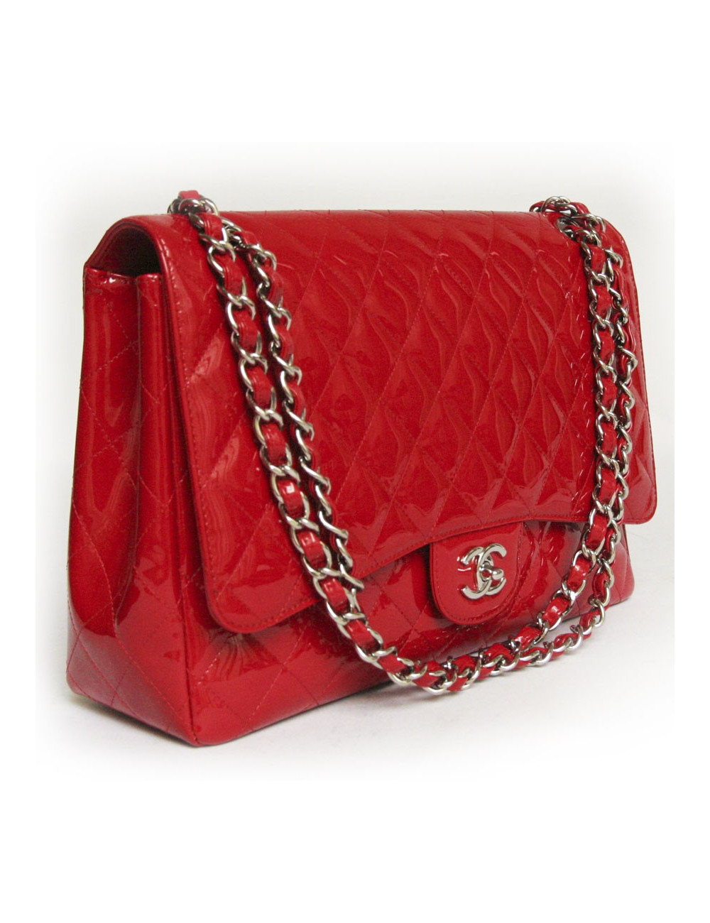 Sac maxi jumbo  CHANEL cuir verni rouge