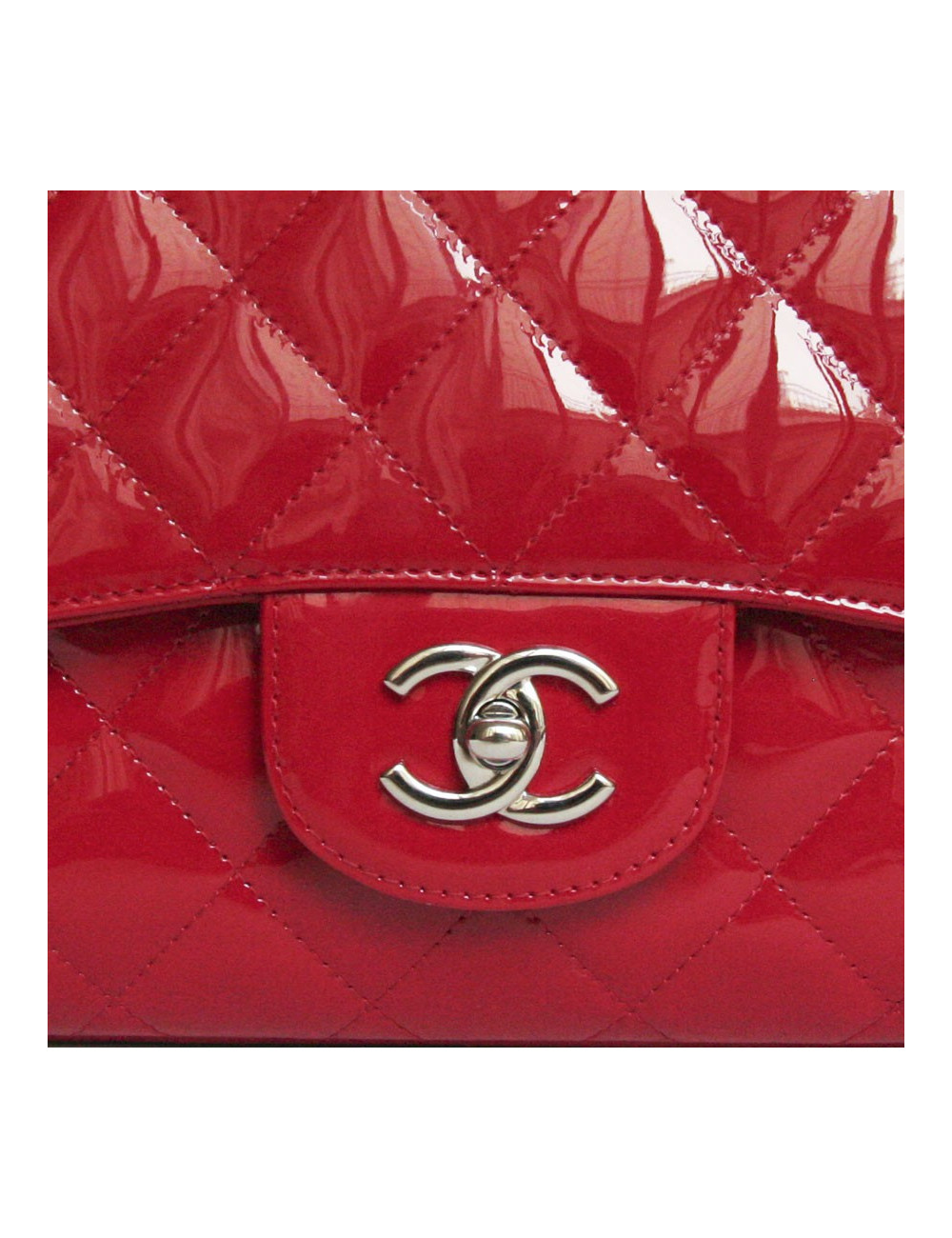Sac maxi jumbo  CHANEL cuir verni rouge