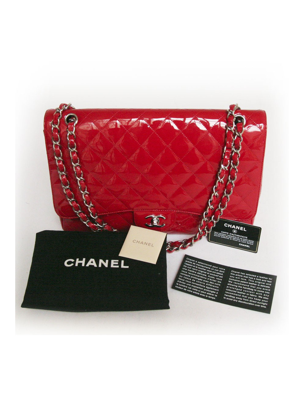 Sac maxi jumbo  CHANEL cuir verni rouge